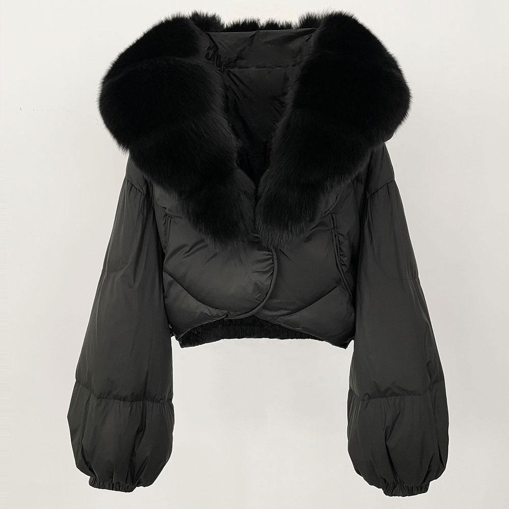 OFTBUY Зимняя модная утолщенная и теплая роскошная пуховая куртка 90% белого утиного пуха женская короткая свободная шуба с меховым воротником