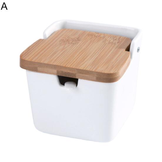 Коробка для приправ с откидной крышкой и ложкой на 250 мл, керамическая кастрюля для специй, соли, сахара, кухонный гаджет