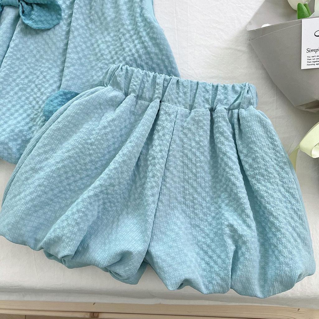 Летний комплект для девочек Корейский бант Безрукавка+шорты