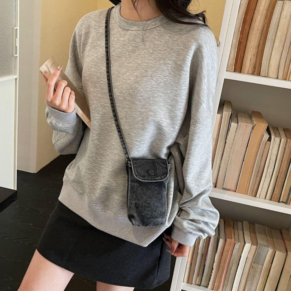Street Style Denim Crossbody Bag Y2K Phone Purses Fashionable Canvas Bag Women&Men
