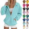 Women's  Fashion Zipper Hoodie Long Sleeve Hooded Pullover Sweatshirt Casual Solid Color Tops With Pockets