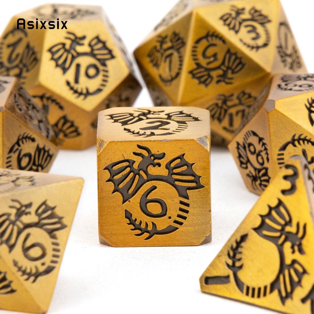 7 шт. металлические кубики с оранжевым драконом, набор цельных металлических многогранных кубиков, подходящий для ролевой игры, настольной игры, карточной игры