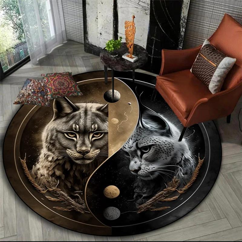3D printed animal tiger dragon lion tree of life circular carpet computer chair floor mat
