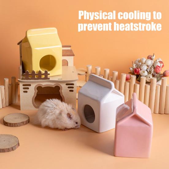 Summer Ceramic Hamster Hideout, Milk Carton Shaped Small Animals House, Gerbil Mice Guinea Pig Dwarf Hamster Habitat Cave Bed