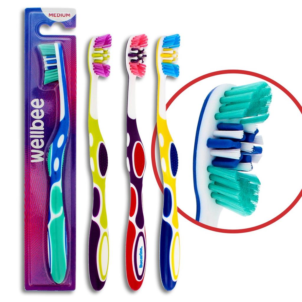 WELLBEE Medium-hard adult toothbrush (blister 5) - mix of colors 1 pc