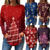Женская свободная футболка с круглым вырезом и рождественским принтом, длинный рукав, пуловер