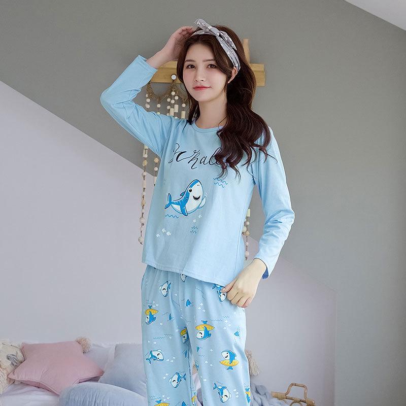 Женский мультяшный пижамный комплект - Рубашка с длинным рукавом и брюки, Домашняя одежда для маленьких студенток на весну и осень