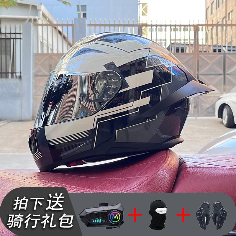 ECE/GB Certified Full Face Motorcycle Helmet With Bluetooth Intercom Men Women Use Large Rear Wing Stylish Design