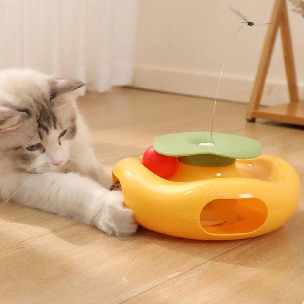 Creative Electric Cat Rotating Toy Non-slip Built-in Feather Butterfly Cat Teaser Toy Cartoon Cute Smart Pet Turntable Toy