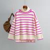 Women Autumn Winter Knitwear Pullover Contrast Stripe High Neck Long Sleeve Sweater