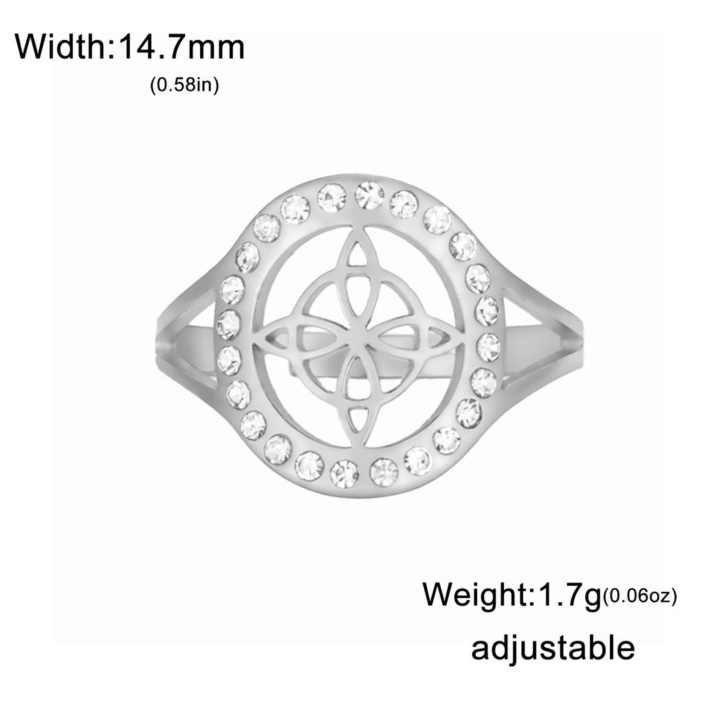 Witchcraft Witch Knot Clear Zircon Round Ring Stainless Steel Gold Adjustable Finger Rings Vintage Amulet Jewelry