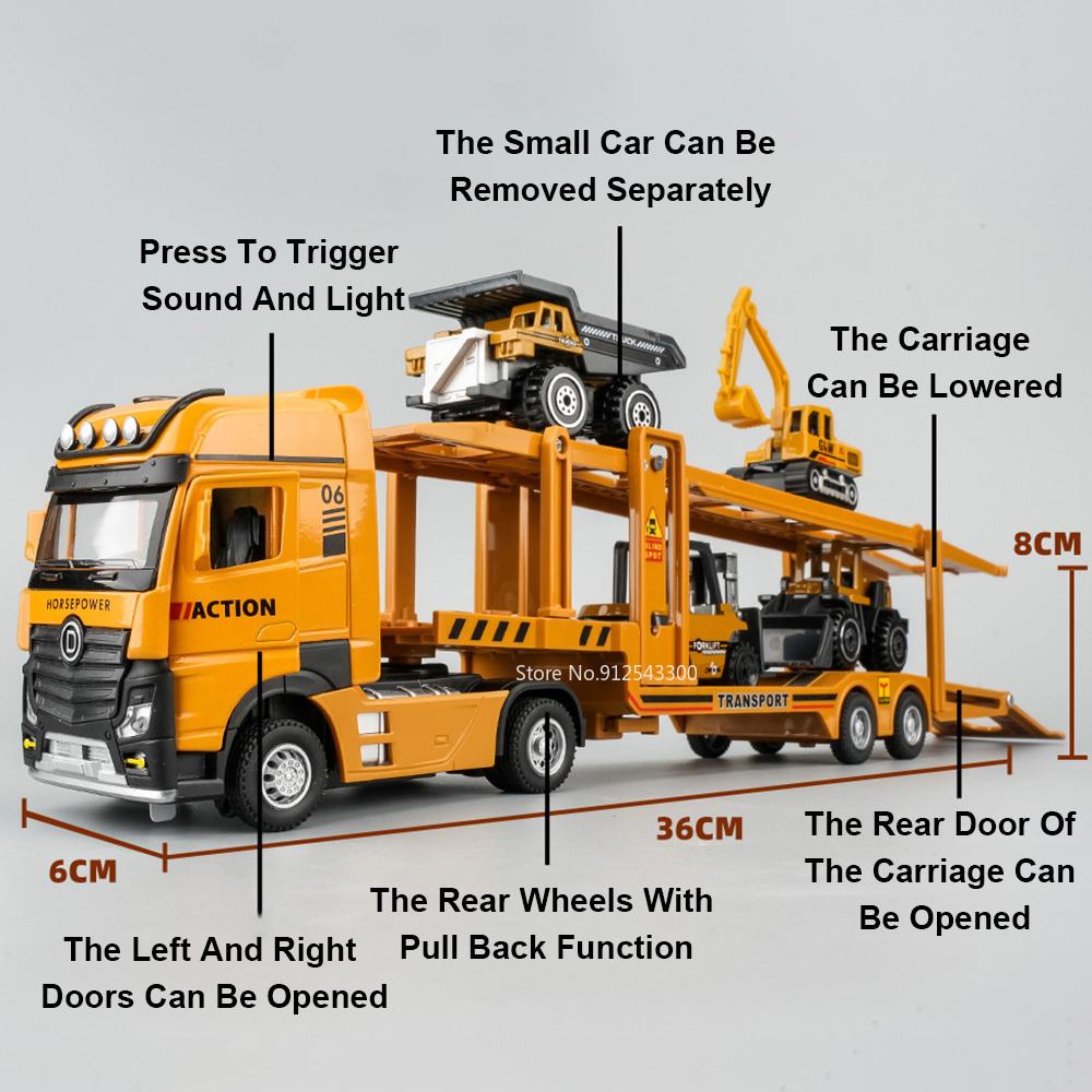 1/32 Engineeringtoy Transport Cars Модель игрушечного сплава литой двухслойный грузовик игрушка инерционный звук свет транспорт для мальчиков подарок
