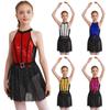 Girls Jazz Latin Dancewear Kids Sleeveless Backless Shiny Sequin Dance Dress