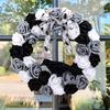 Halloween Wreath Gothic Garlands Front Door Wreath with Black and White Rose Crow Decorative Wreath For Wall Decoration