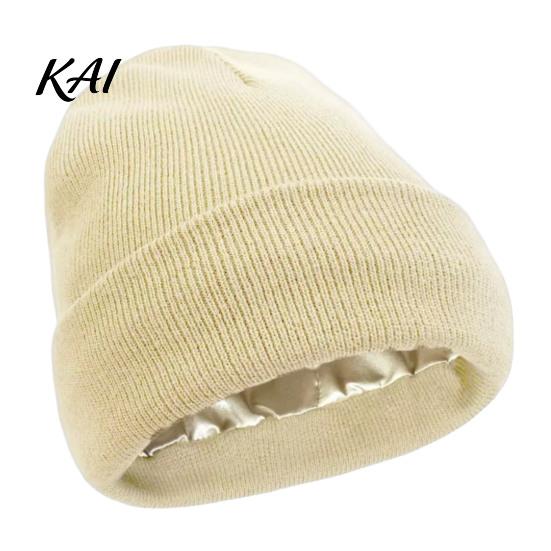 Casual Travel Caps for Women Satin Lined Knit Hat Women, Winter Warm Soft Beanies, Fashion Stretchy Breathable Headwear Frizz-free Hair Protection,