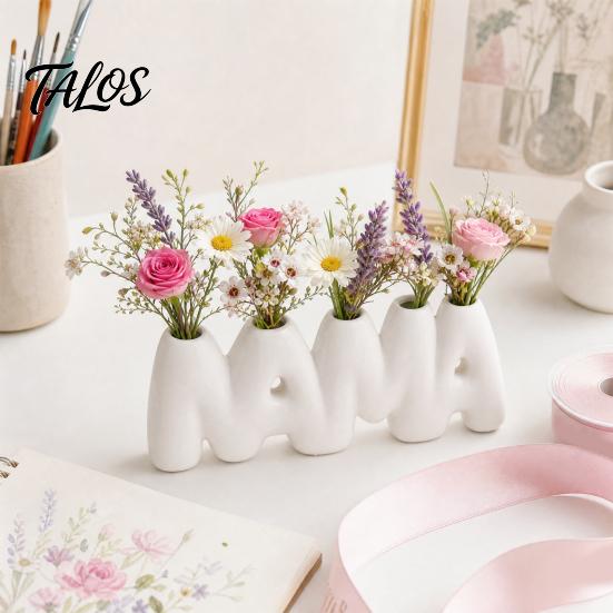 3D-печатная ваза с буквами MAMA, Креативный держатель для цветов ко Дню матери с несколькими отверстиями для вставки, Минималистичный белый настольный декор для спальни, обеденного стола