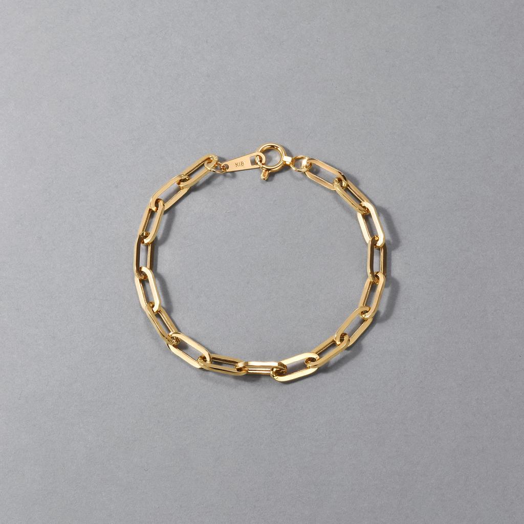 K18 18K Gold Paper Clip Bracelet Width Pull Ring Selectable Length Unisex Chain 20cm [Speranza] 4.3mm
