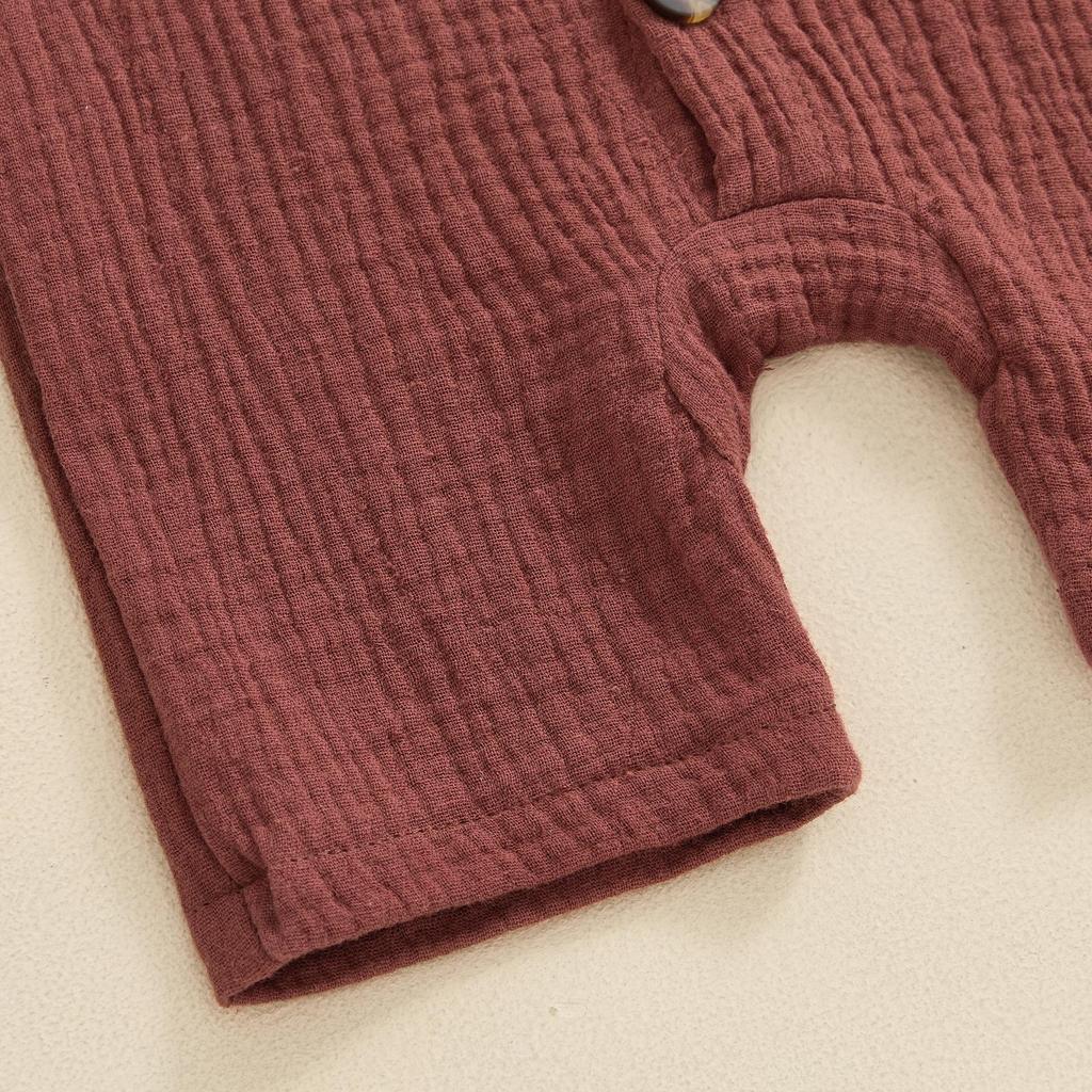 Летний комбинезон для маленьких мальчиков 3, 6, 12, 18, 24 месяцев, однотонный комбинезон на пуговицах с короткими рукавами и лацканами