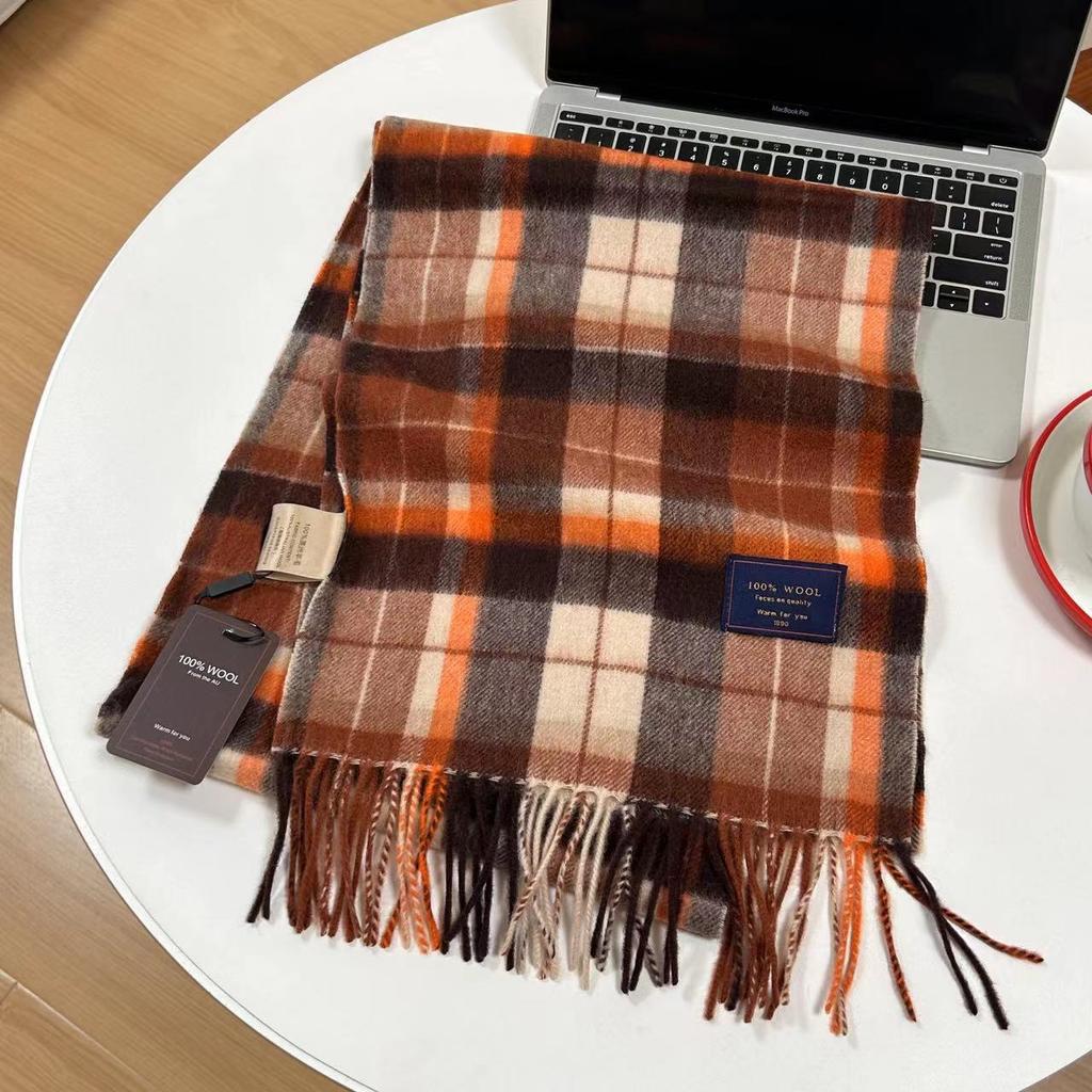 Men Scarf 100% Wool Plaid Warm Soft Muffler Female Winter Autumn Couple Cashmere Windproof Stripe Tassel Shawl Male Thick Scarf