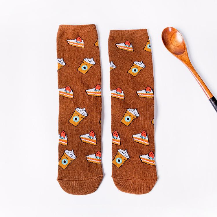 Funny Harajuku Women Casual Cartoon Fruit Sock Hot Sale Banana Avocado Lemon Egg Cookie Donuts Colorful Japanese Skateboard Sock
