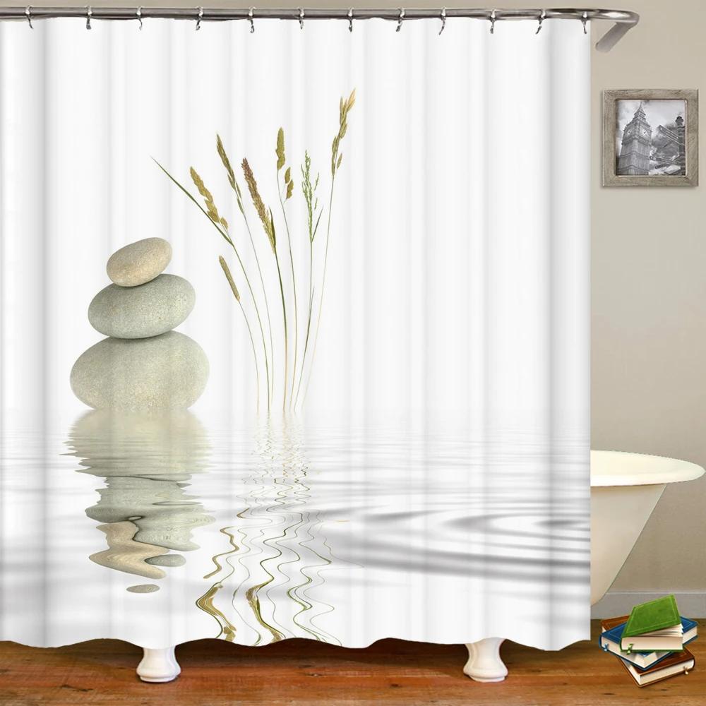 Занавеска для душа с цветочным принтом и галькой, водостойкая моющаяся декоративная занавеска для ванной комнаты, 3D занавеска для душа с крючком 240X180