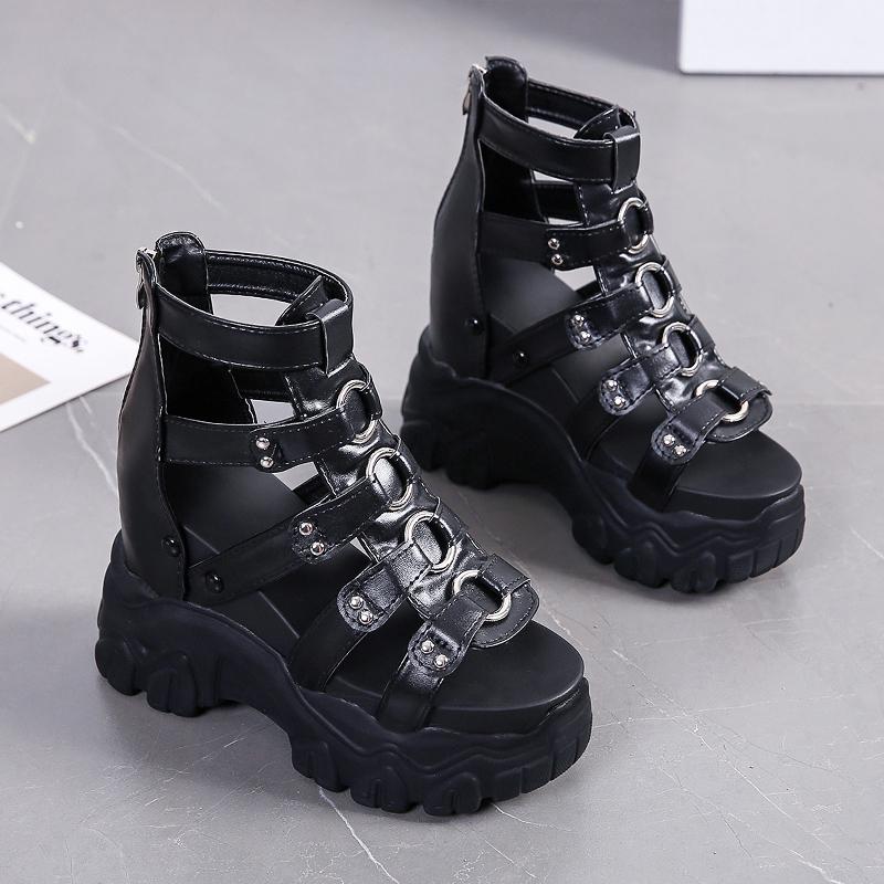 Fashion 2025 Women Thick Bottom Gladiator Shoes Woman Summer Chunky Sneakers High Platform Sandals Hollow Out 11CM Wedge Heels Beach