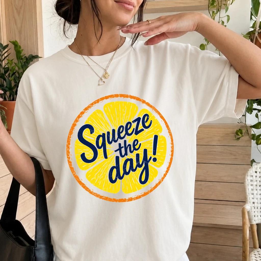 Summer Lemon Shirt Squeeze The Day Citrus Fruit T-Shirt Cute Yellow