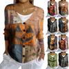 Women's Fashion Casual Knit Sweater Button-Up Halloween Printed Cardigan Jacket