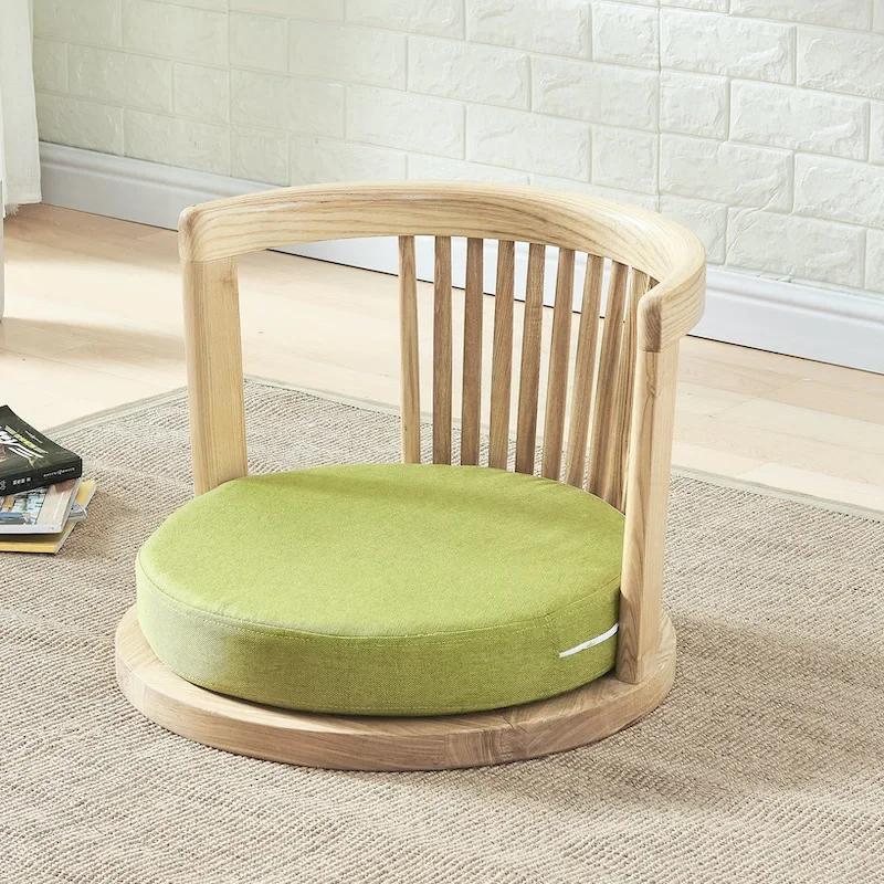 Японское кресло для медитации - с подлокотниками и поддержкой спины, традиционный азиатский напольный стиль татами, кресло из массива ясеня