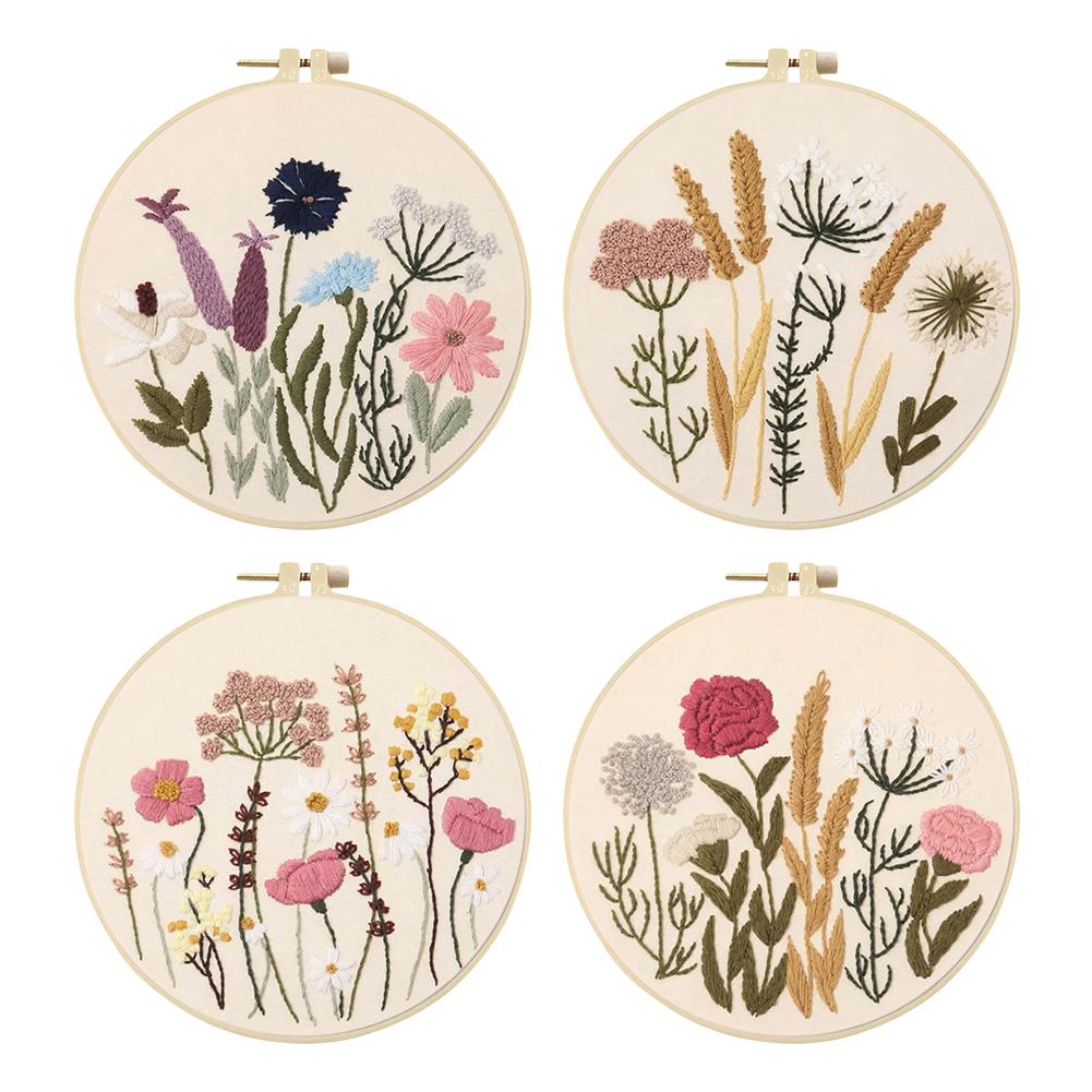 4 шт. Цветочный Хлопок Штампованная Вышивка Крестом DIY Набор для Начинающих Иглоделие
