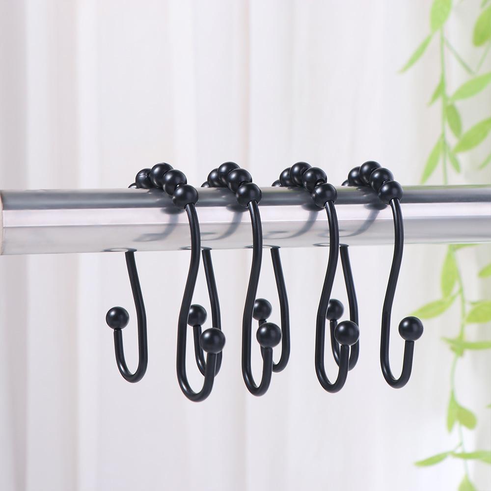 12Pcs Double Sided Shower Curtain Hooks Free Sliding Bathroom Shower Hangers Home
