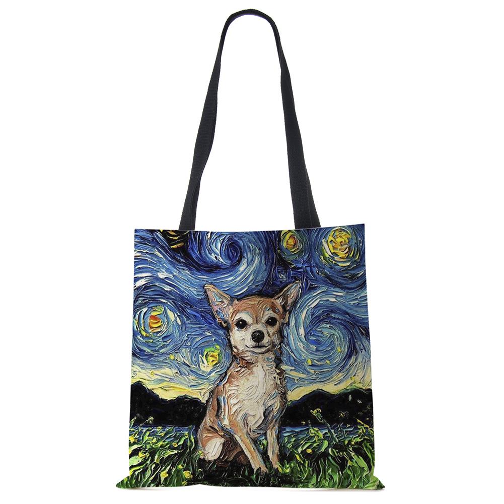 Звездное небо Животное Собака Принт Сумка-тоут Сумка через плечо Женская Большая Повседневная Сумка для покупок Дамская Ручная сумка для покупок На открытом воздухе CLE