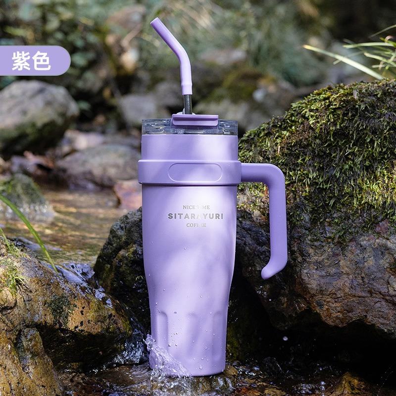 Большая емкость для автомобильной изолированной чашки с ручкой, соломенная чашка из нержавеющей стали для офиса, улицы, путешествий, кофе