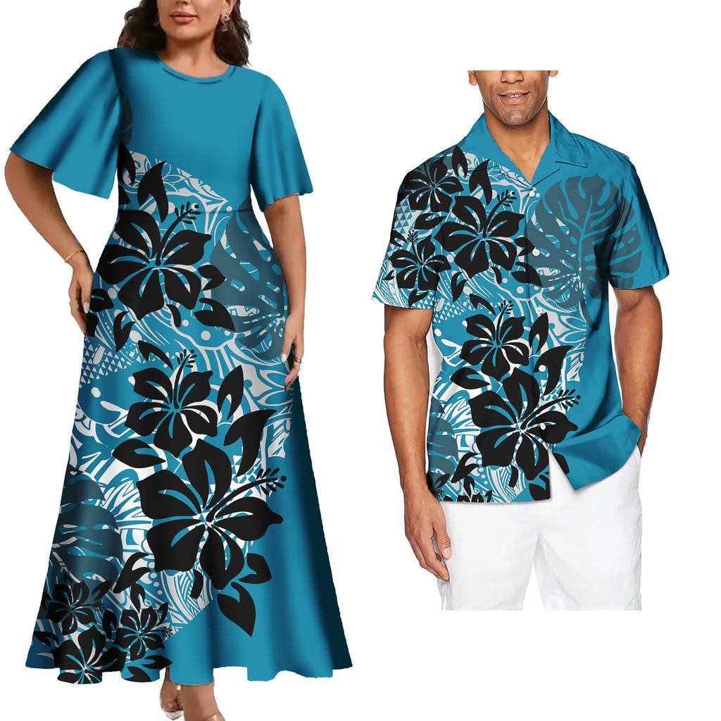 Couple Matching Outfits Women Two Piece Set Evening Dresses Match Man Shirts Customized Polynesian Samoa Tribal Couple Outfits