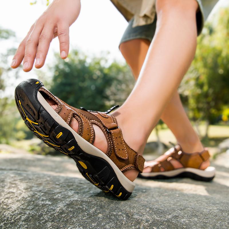 38-48 Летние мужские кожаные сандалии большого размера Мужские модные повседневные нескользящие пляжные сандалии для отдыха на открытом воздухе
