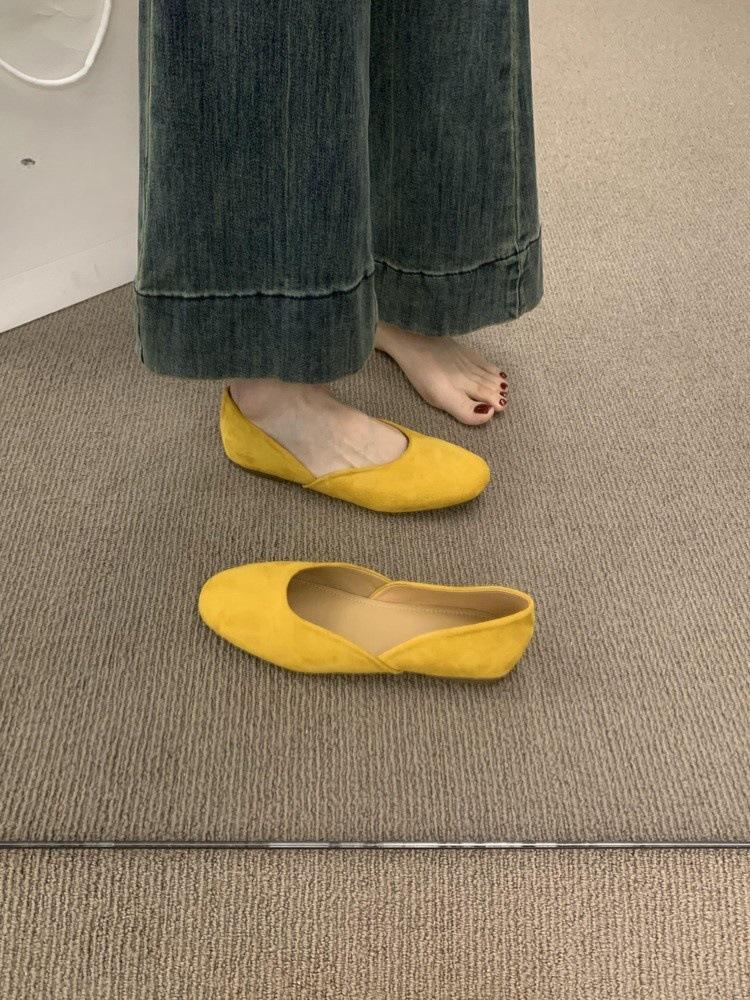 Korean Version of Versatile Shallow Mouth Round Head One-pedal Suede Flat-soled Ladyshoes Women's Gentle Evening Breeze Not Tired Feet Ballet Shoes