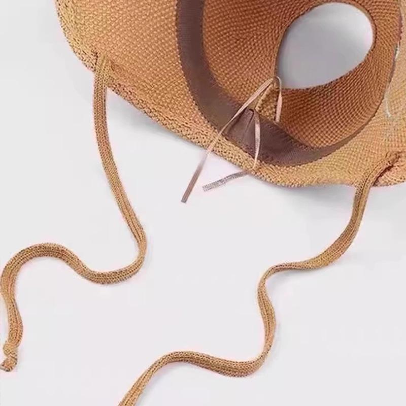 Empty top sunscreen hat women's summer new breathable knitted hat can tie ponytail outdoor big eaves show face small sunshade bucket hat