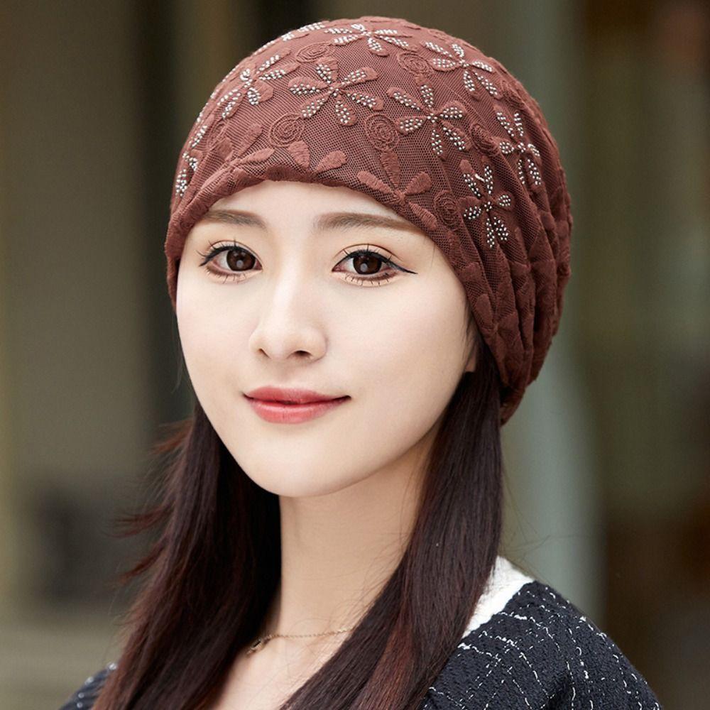 Hollow Out Crochet Slouchy Hat Lace Flower Turban Beanies Caps Chemo Cap Beanies Cap Outdoor Hats