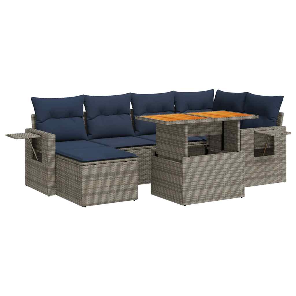 7 Piece Garden Sofa Set with Cushions Grey Poly Rattan