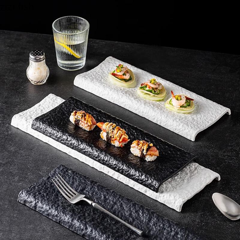 Керамическая длинная полоса с узором из камня, ресторанная тарелка для суши, десертная тарелка, тарелки для закусок, креативная посуда для молекулярной кухни
