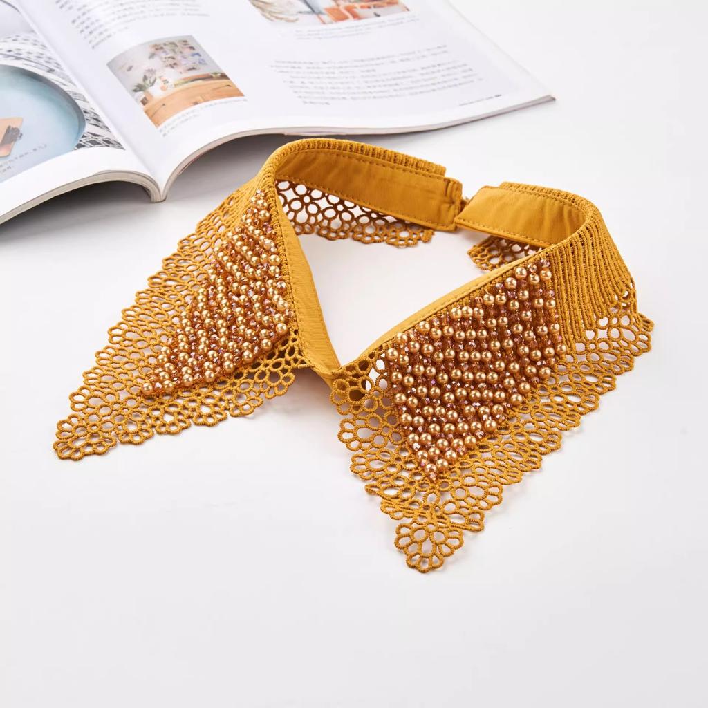 Lace Black White Detachable Fake Collar Beaded Tie Shirt Women's Blouse Top Dickey Detachable Lapel Fashion Accessory