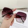 Rhinestone Decor Rimless Sunglasses for Women  Casual Vintage Gradient Glasses for Summer Beach Party UV400