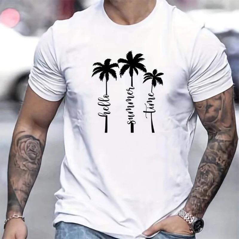 Funny Palm Tree Print T-shirts for Men Tshirts Graphic Clothing Spring Holiday Short Sleeve Loose Oversized Tops Boys Tees