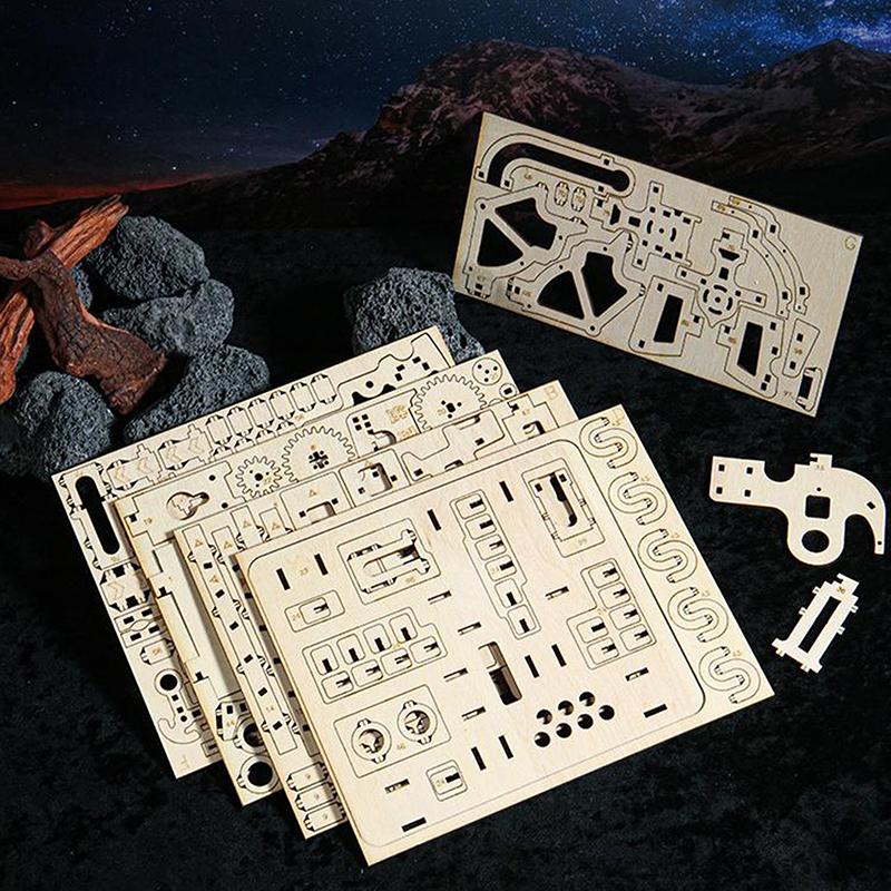 1 Set Marble Run Kit 3D Wooden Puzzles Electric Catapult Track Device Mechanical Model Science Maze Assembly Gift For Kids