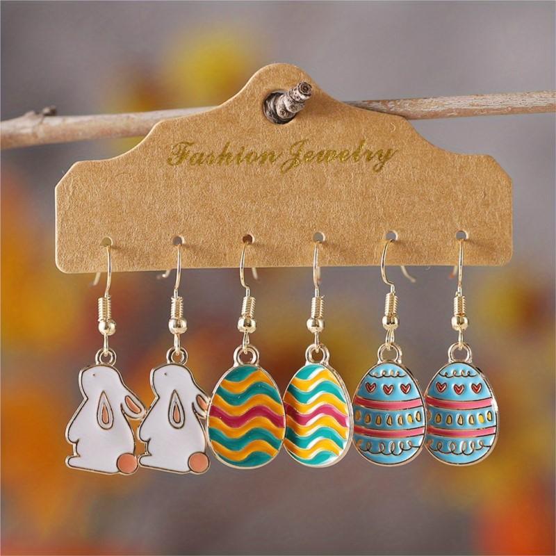 6pcs/set Rabbit Egg Design Dangle Earrings for Women Cute Cartoon Easter Earrings Party Jewelry Gifts