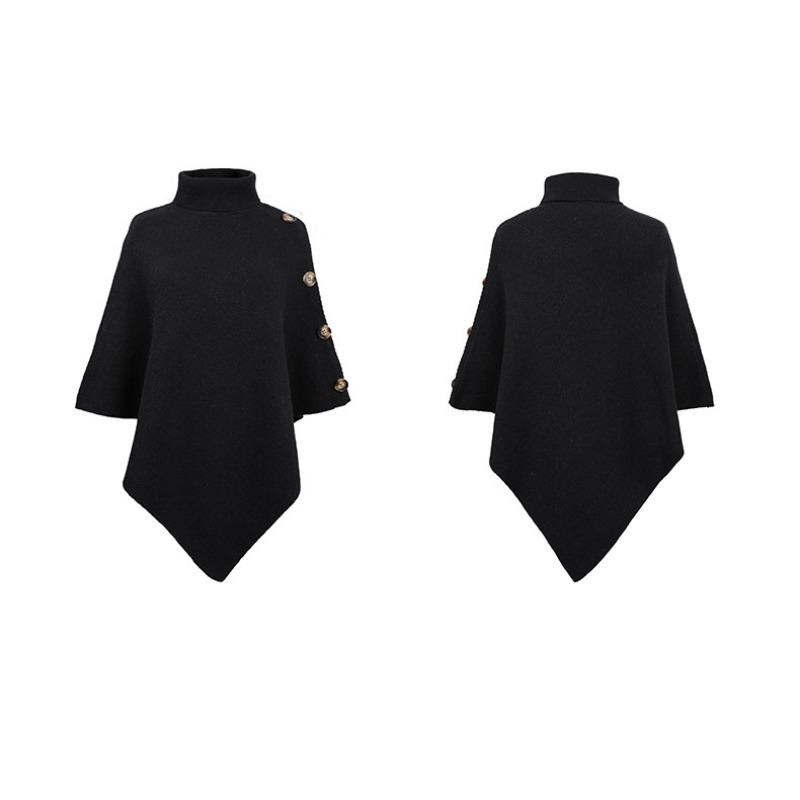 Fashion Warm Autumn Winter All-match Loose Shawl Cape Sweater Women Solid Color High-neck Cross-border Knitted Sweater Coat