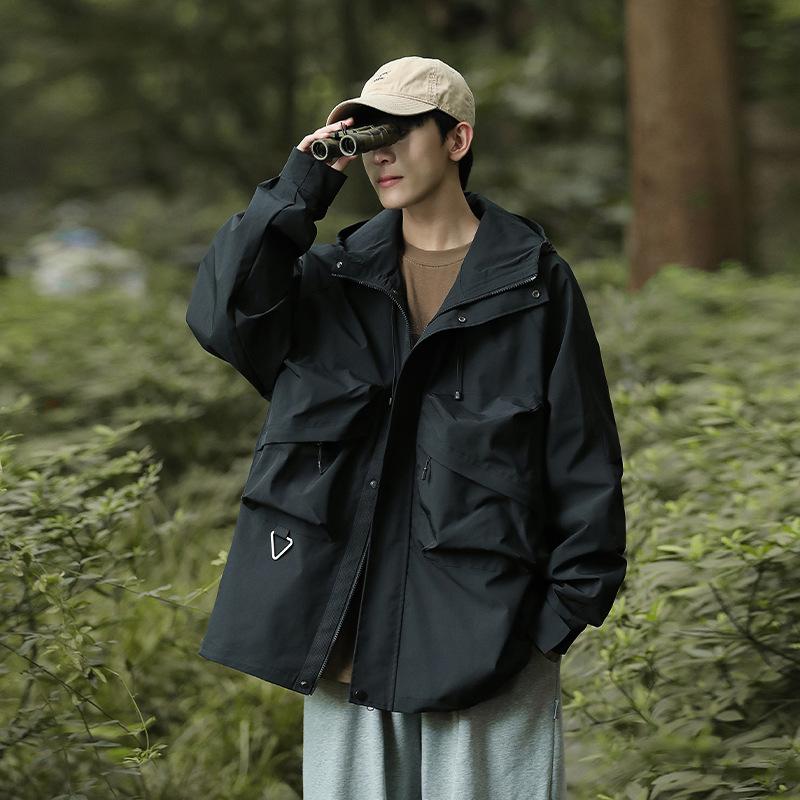 Весенне-осенняя мужская куртка в корейском стиле однотонная с капюшоном и длинным рукавом, модная куртка для пары, стиль интернет-знаменитостей, стильная универсальная куртка