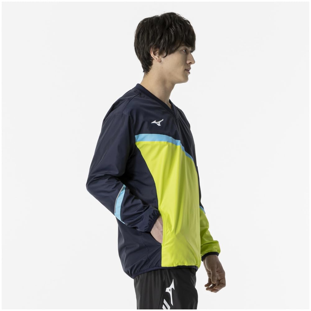 Теннисная ветровка, водоотталкивающая, стандартный силуэт, сетчатая подкладка 62MEA504 Темно-синий x Лаймово-зеленый S [Mizuno]