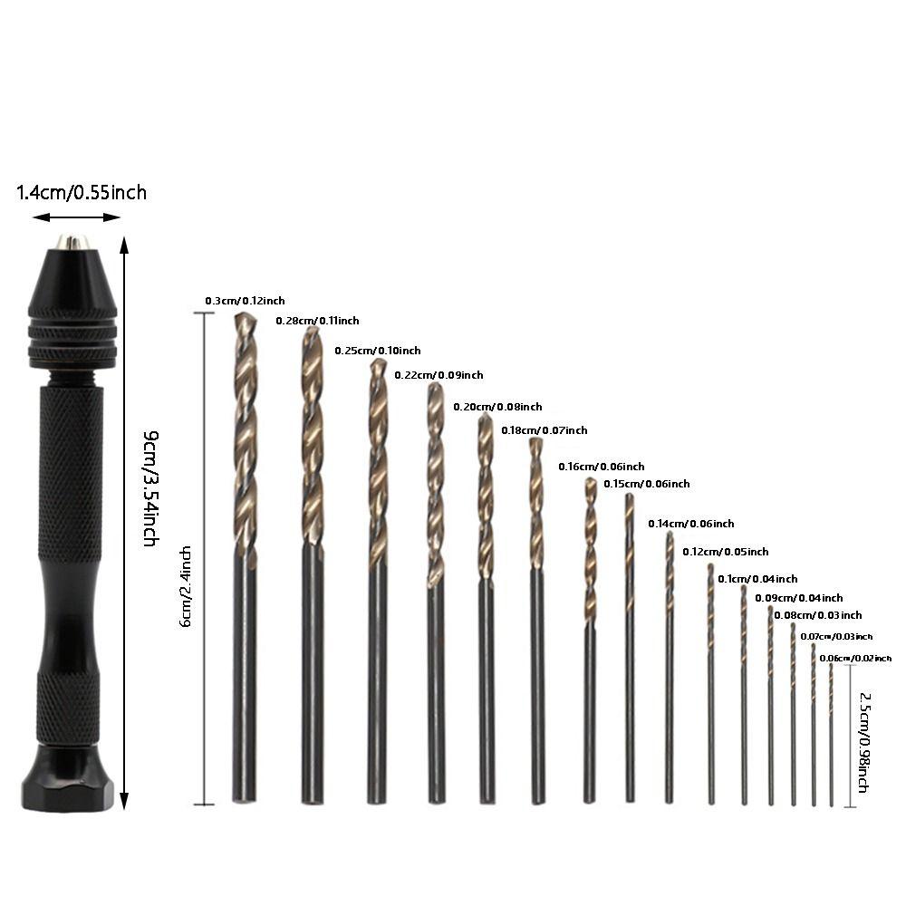 Pin Vise Hand Twist Drills Set 0.6-3mm Mini Hand Drill Rotary Tool Micro Drill Bits  Polymer Clay