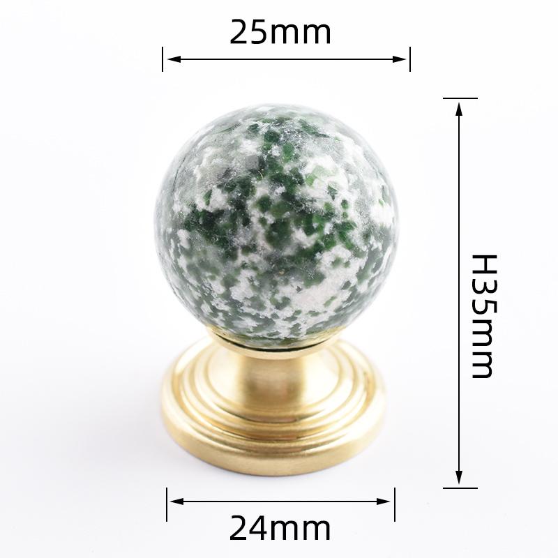 TENCHTWO 25mm Sphere Brass Furniture Drawer Knob Nature Stone Kitchen Dressing Cabinet Pulls Cabinet Wardrobe Door Handle